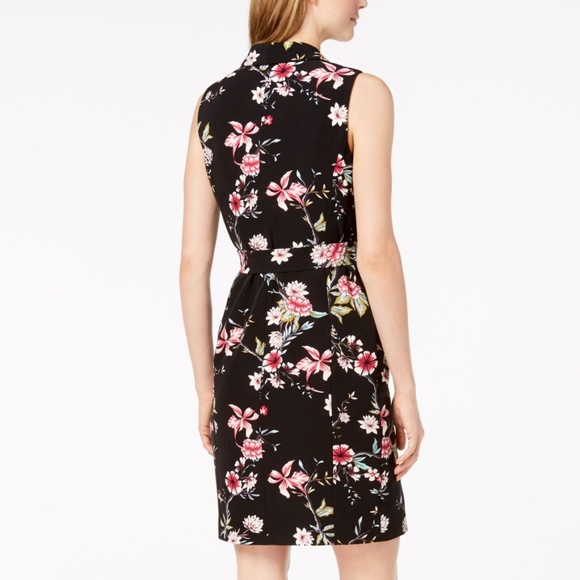 Calvin Klein Dress Wrap Style Collar Floral Black - Picture 5 of 8